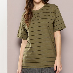 High Quality Knitted Customize women stripe t-shirt Ladies Short Sleeve TShirt Fashion <b>Tops</b> Hip Hop Styles stretch <b>crop</b> tees BD - Product Image 1