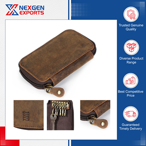 Top Selling Superior Quality Fashion PU Leather <b>Car</b> Key Holder Wallet with RFID Blocking Zipper Closure - Product Image 2