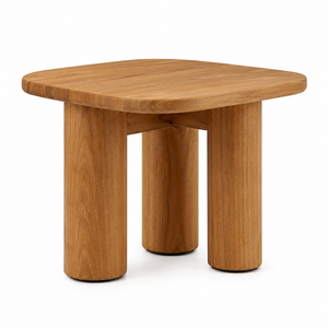 Solid Teak Scandinavian Modern <b>Square</b> Dining <b>Table</b> with Triple Cylindrical Pillar Base Durable Eco-Friendly & Waterproof - Product Image 1