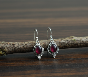 925 Sterling Silver <b>Garnet</b> Drop <b>Earrings</b> Rose Gold Yellow Gold Plated Handmade Vintage Boho Women Jewelry - Product Image 1