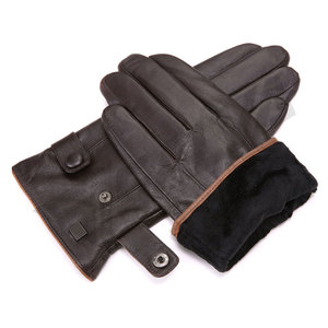 Guantes de cuero hasta la muñeca, forrados de lana, estilo liso, para uso diario, calidez en invierno - Product Image 3