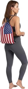 Wholesale Custom American Flag <b>Drawstring</b> <b>Backpack</b> Water Resistant Lightweight Patriotic Cinch Gym Sack For Sports Travel Bulk - Product Image 3