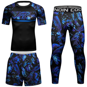 Custom <b>Compression</b> Sportswear Set 3 Piece <b>Men's</b> Rashguard Training Shorts and <b>Tights</b> <b>for</b> MMA Gym Fitness Running - Product Image 6
