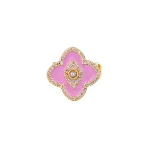 Anillo Ajustable con Flor Esmaltada en Tono Dorado y Rosa para Mujer, con Pedrería, Pétalos Redondos, Diseño de Joyería de Moda para Boda, Regalo - Product Image 3