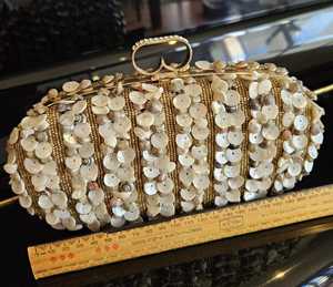 Royal <b>Gold</b> Kundan Stone Embellished Handheld Clutch jewelry Bag with Crystal Fringe Tassels, Luxury Bridal Evening Purse - Product Image 2