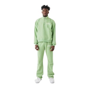 Sweat-shirt ample à fermeture éclair et quart de zip avec logo personnalisé pour hommes ensemble de pantalons de survêtement évasés surdimensionnés survêtement délavés streetwear grande taille - Product Image 1