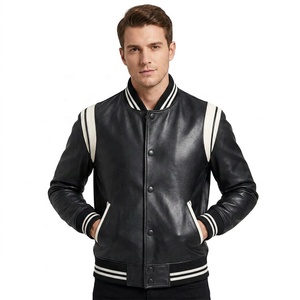Varsity <b>Jacket</b> <b>Men</b> Leather Sleeves Embroidery Black Couple College Baseball Breathable Windproof Winter <b>White</b> Stripes Turn-down - Product Image 3