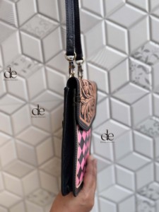 High Quality Phone Purse Handbag Hand <b>Tooled</b> Carving <b>Leather</b> Bag Big Size Bags Checkers Pattern <b>Pouch</b> Unique Designer Sling Bag - Product Image 2