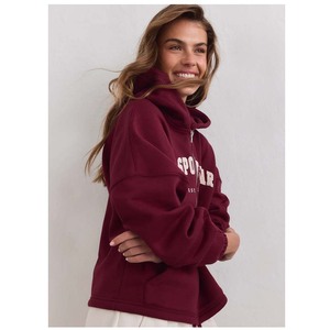 Women's Oversized Black Cotton Blend <b>Zip</b>-<b>Up</b> Sweatshirt Front Logo Asymmetric Drop-Shoulder Full Sleeve Autumn Wear - Product Image 5