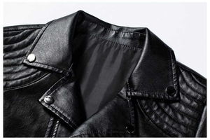 Chaqueta de Moto de Cuero PU para Hombre, Corte Ajustado, Cuello Alto, Cierre de Cremallera, Estilo Otoñal, Manga Regular, Color Sólido - Product Image 3