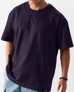 T-shirt en coton tricoté à manches courtes pour homme, coupe classique, col rond, couleur violet foncé, 100% coton, tee-shirt basique - Product Image 2