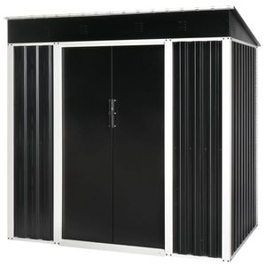 Capannone di stoccaggio del giardino del metallo nero 6X4 FT con il tetto inclinato e le doppie porte scorrevoli per la casa all'aperto di stoccaggio del cortile del Patio - Product Image 6