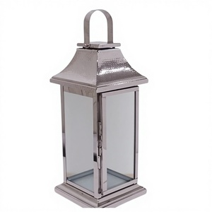 New Trending 2026 Home Decor Metal & Glass Candle <b>Lantern</b> With Shiny <b>Silver</b> Finished Candle Holder For Wedding Customized - Product Image 2