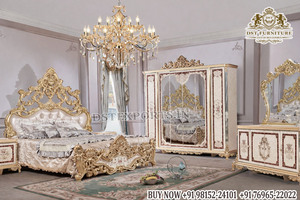 Ensemble de chambre à coucher en teck sculpté Royal Majesty, style français royal, lit de luxe en bois massif à dossier haut, magnifique lit king size sculpté - Product Image 3