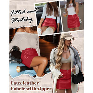 Minifalda de piel sintética para mujer con bolsillos, cintura alta, elástica, con cremallera y botones, corte en A, para fiesta - Product Image 3
