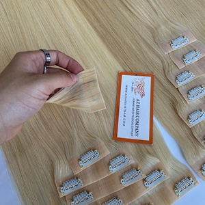 Vente en gros de luxe de haute qualité extensions de cheveux humains naturels à clipser sans couture cheveux vierges Remy raides couleur blonde - Product Image 4