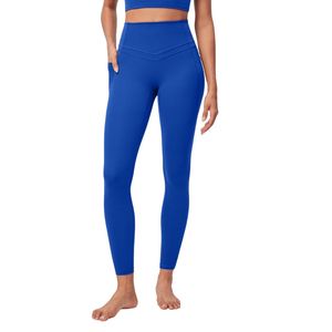 Leggings de yoga pour femme Bleu acier avec poche utilitaire, taille haute, en Polyamide et Spandex, effet ventre plat, extensibilité adaptative, pantalon de fitness - Product Image 3