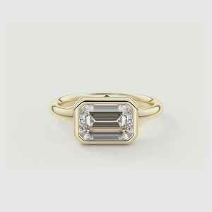 Magnifique bague solitaire en or massif 14 carats avec diamant taille émeraude de 2,01 carats, cultivé en laboratoire, sertie clos, pour femme, cadeau de mariage ou de fête pour amies - Product Image 2