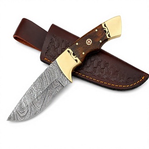 Cuchillo de Caza y Camping de Acero de Damasco, Mango de Madera de Palisandro con Empuñaduras de Latón, Hoja de Punta Caída de 4mm de Grosor, Funda de Cuero Personalizada, 9 Pulgadas - Product Image 4