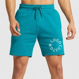 Shorts Bermuda en coton uni pour homme avec cordon de serrage à la taille et logo imprimé sur le devant, style décontracté, tissu respirant - Product Image 1