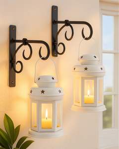 Ensemble de 2 lanternes murales en métal Wall Star Light, porte-bougies suspendus pour bougies chauffe-plat, décoration festive intérieure et extérieure, vente en gros à l'exportation - Product Image 1