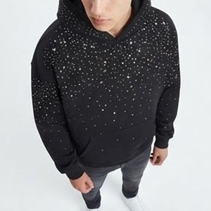 High Custom New Men's <b>Black</b> Glitter Dot Print Hooded Sweatshirt Regular Fit Casual Autumn Wear Fleece Knitted <b>Hoodie</b> with Pocket - Product Image 6