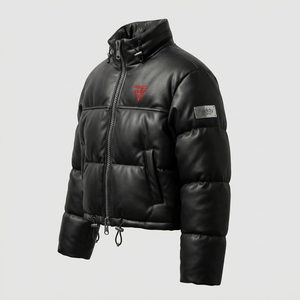Wholesale Winter Warm PU Leather Puffer <b>Jacket</b> Men Women Custom Cropped Bubble Coat Thick Padded <b>Waterproof</b> Quilted Parka <b>Jacket</b> - Product Image 4