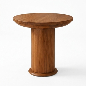 Table basse ronde en teck avec plateau en bois et pieds sur piédestal, finition naturelle, pour salon, appartement, hôtel, modèle TAB47 - Product Image 2