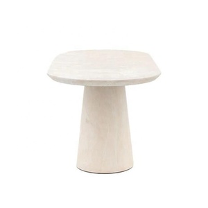 Mesa de Comedor Ovalada de Estilo Nórdico Moderno con Base de <span class=keywords><strong>Dos</strong></span> Pedestales, Fabricada en MDF con Aspecto de Travertino Sintético - Product Image 3