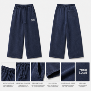 Custom OEM <b>Men's</b> Oversized Wide Leg Eco Friendly Breathable Cotton Fleece <b>Trousers</b> <b>Thermal</b> Drawstring Waisted Sweatpants For <b>Men</b> - Product Image 4