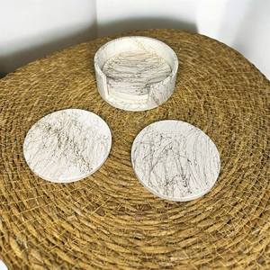 White and Gold Marble <b>Coaster</b> <b>Set</b> of 4 With Chic Holder Handcrafted Design For Elegant Home Decor and Drink Use - Product Image 5