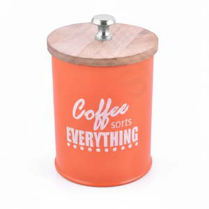 Té Azúcar a precio al por mayor Bote de cocina de metal para caja de pan Bote con tapa de madera Acero inoxidable - Product Image 1