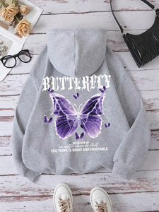 Sweat-shirts pour femmes avec impression de papillon violet magnifique, sweat-shirts en molleton avec poche, sweat-shirts décontractés simples avec logo personnalisé pour femmes - Product Image 5