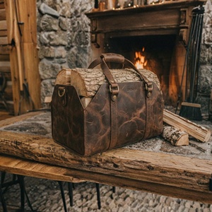 Sac de transport pour bûches en cuir véritable vintage, robuste, pour le transport du bois de chauffage, sac de rangement extérieur LLR-0132 - Product Image 1