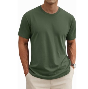 Camiseta de Manga Corta para Hombre, Cuello Redondo, Color Verde Sólido, Corte Regular, Estilo Casual, Tejido de Punto, 100% Algodón, Diseño Liso - Product Image 1