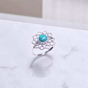 Top Quality Fine Jewelry Handmade Lotus Design <b>Rings</b> 925 Sterling Silver <b>Turquoise</b> Gemstone Flower Shape <b>Rings</b> - Product Image 2