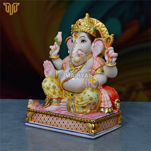 Estatua de Ganesha de Mármol Puro |   Ídolo del Dios Ganesha Hecho a Mano |   Murti de Ganpati de Mármol Premium para Templo en Casa, 10 Pulgadas - Product Image 1