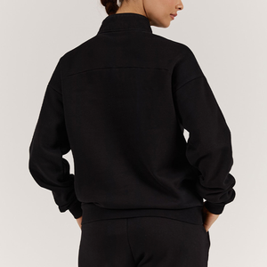 Men's <b>Black</b> <b>Fleece</b> Quarter Zip Winter Sweatshirt Stand Collar Pullover Knitted Hoodie Custom Logo Front Solid Casual Wear Zipper - Product Image 3