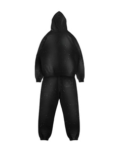 Ensemble de survêtement vintage en molleton de coton pour homme, sweat à capuche et pantalon, couleur unie, respirant, coupe ample, poches latérales, chaud pour l'hiver - Product Image 5