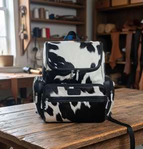 Sac à dos en cuir de vachette véritable de qualité supérieure avec fermeture éclair et motif lettres, idéal pour les voyages, l'ordinateur portable et l'école HNBP-0074 - Product Image 1