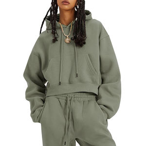 Chándal Unisex de Alta Calidad en Felpa Francesa de Poliéster/Algodón, con Capucha, Estilo Casual de Invierno, Color Gris Verde, con Cordón Ajustable, Estampado, para Maternidad - Product Image 1