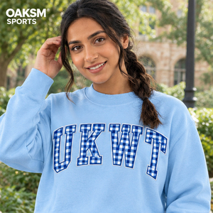 UKWT <b>Gingham</b> Plaid Letter Print <b>Red</b> Heavyweight Fleece Mockneck for Sports Teams | Casual Loose Fit Athlete Sweatshirt - Product Image 3