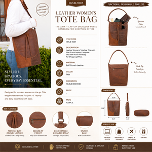 Sac fourre-tout en cuir fait main pour femme, sac à bandoulière vintage, grande capacité, sac à main décontracté pour le shopping et les voyages - Product Image 6