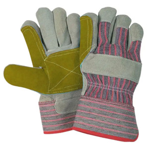 Gants de travail en cuir renforcé avec bande de coton, gants de sécurité en cuir de vachette pleine fleur, gants de rigueur industriels canadiens - Product Image 1