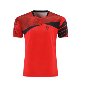 <b>Red</b> Men's Breathable Polyester Tennis Jersey With Black Shorts Set Sublimation Print Adult Uniform - Product Image 2