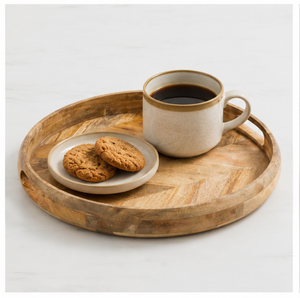Bandeja Redonda Premium Hecha a Mano de Madera de Mango con Asas Integradas, Plato de Madera Ecológico de Lados Profundos para Uso en Hoteles - Product Image 2