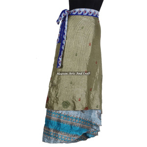 Nueva llegada 2026: Falda mágica de seda vintage india para mujer, hermosa, de 2 capas, reversible, tipo sari largo. - Product Image 3