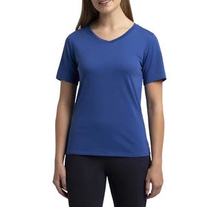 Camisetas de Cuello en V para Mujer, Personalizadas al por Mayor, de Manga Corta, Casuales de Verano, de Algodón Transpirable, Ajustadas, Tops - Product Image 1