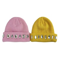 Bonnet unisexe camouflage en strass, broderie 3D, nœuds brillants, gros cristaux, style Y2K, tricoté, hiver, plage, 100% coton, vente en gros