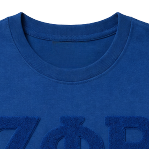 T-shirt en chenille Zeta Phi Beta bleu pour femme, lettres grecques brodées, col rond, tenue décontractée et élégante de qualité supérieure - Product Image 5